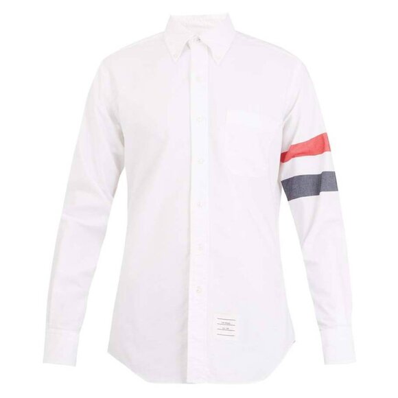 Thom Browne White Long-Sleeve Point-Collar Armband Oxford Shirt - Picture 1 of 13